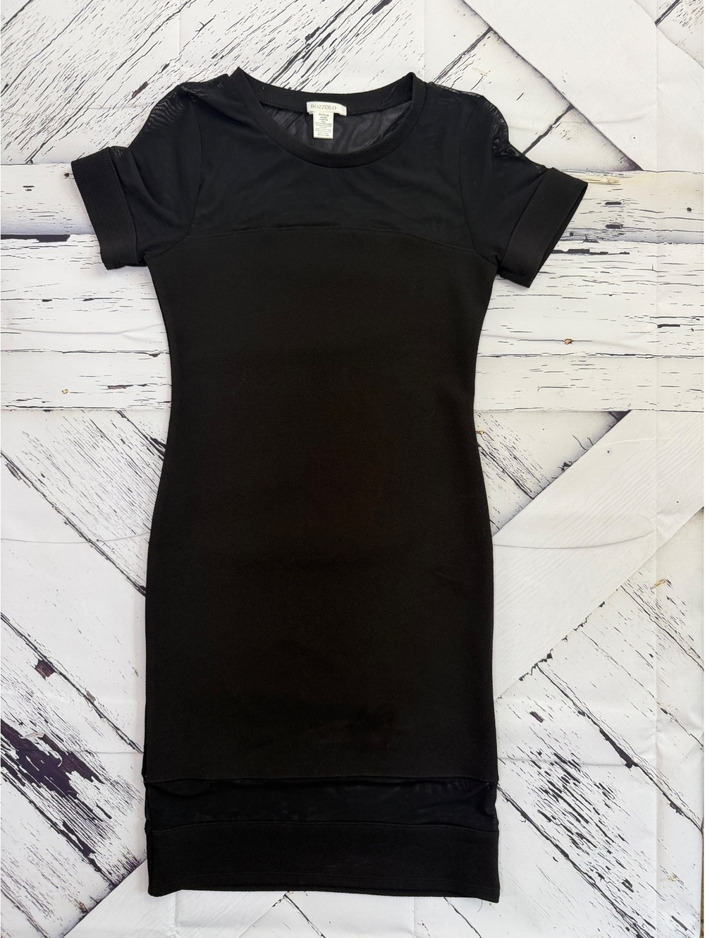 Bozzolo Y2K Edgy Black Bodycon Mesh Panel Minimalist Dress Women’s Medium
